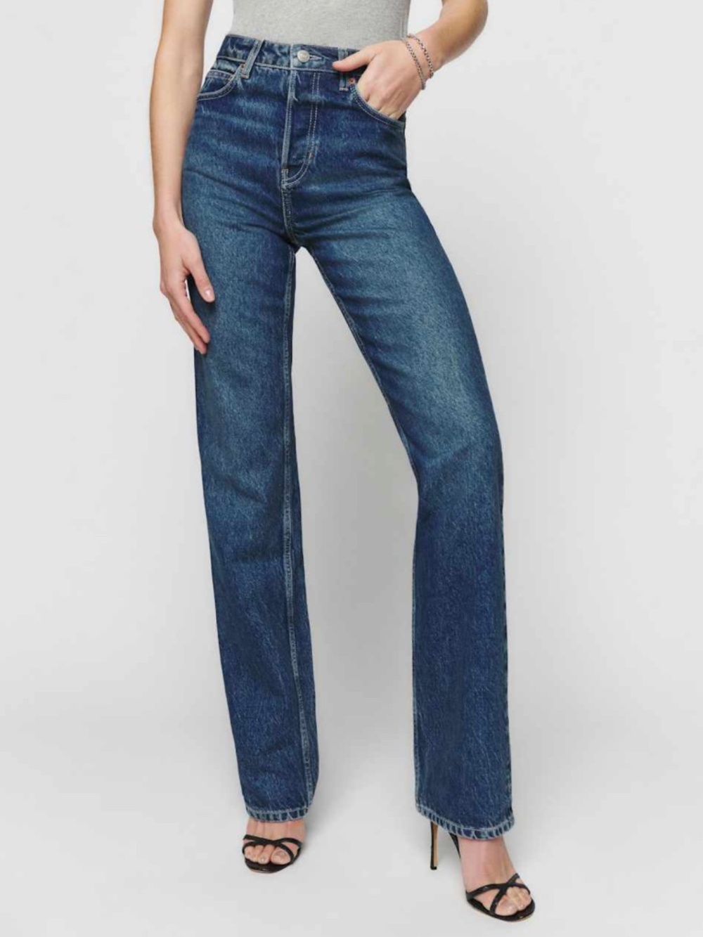 Reformation Cynthia High Rise Straight Long Jeans Lanier Wash Size 27